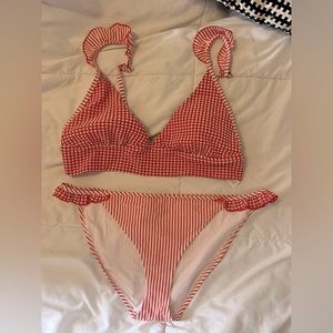 Aerie red and white Bikini top and bottom